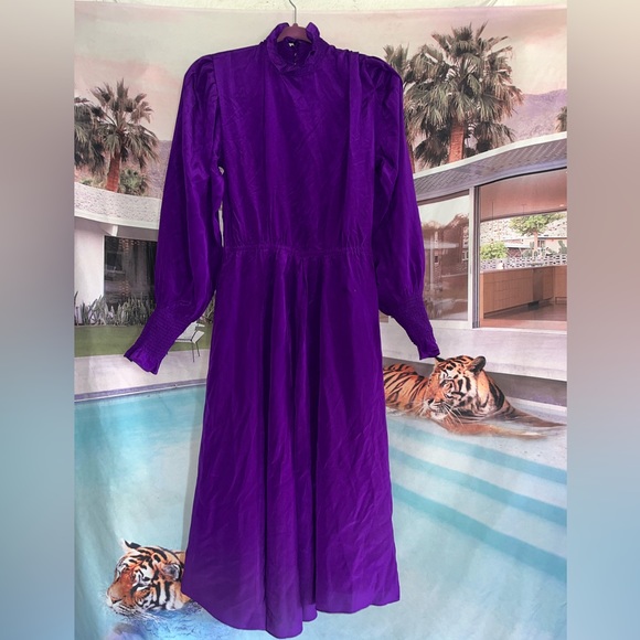 Isabel Marant Ètoile Dress Yescott Purple Silk Ruffle-Neck MIDI 🌵34